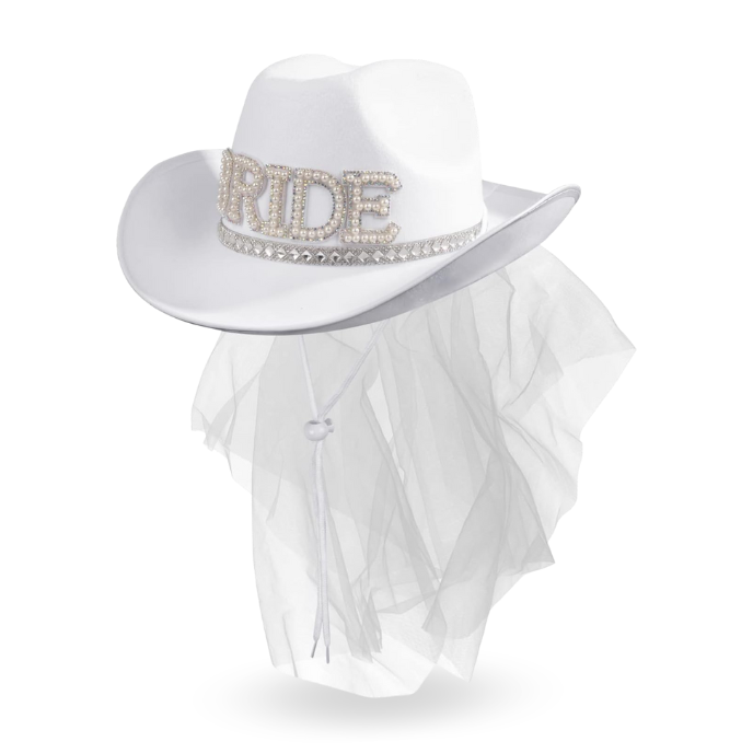 Bride Pearl with Veil Cowboy Hat