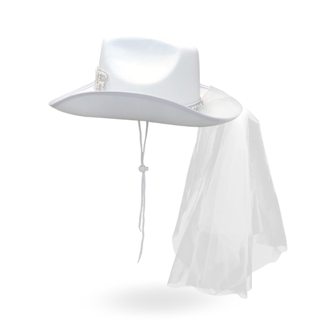 Bride Pearl with Veil Cowboy Hat